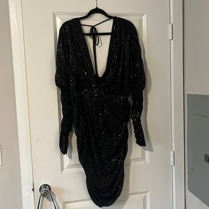 FASHIONOVA BLACK SPARKLY LONG SLEEVE DRESS